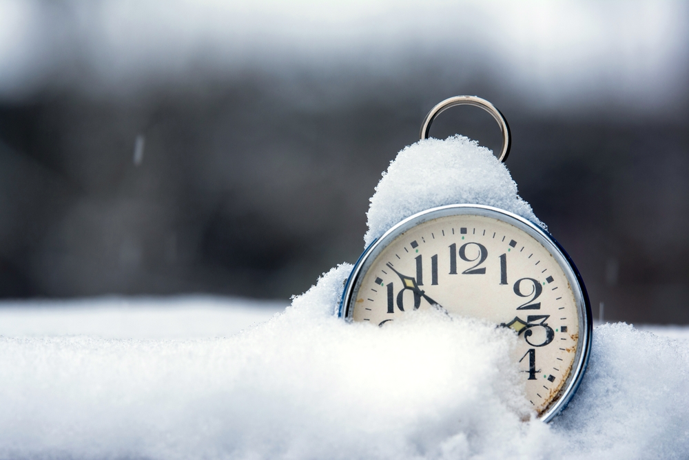 alarm clock in the snow